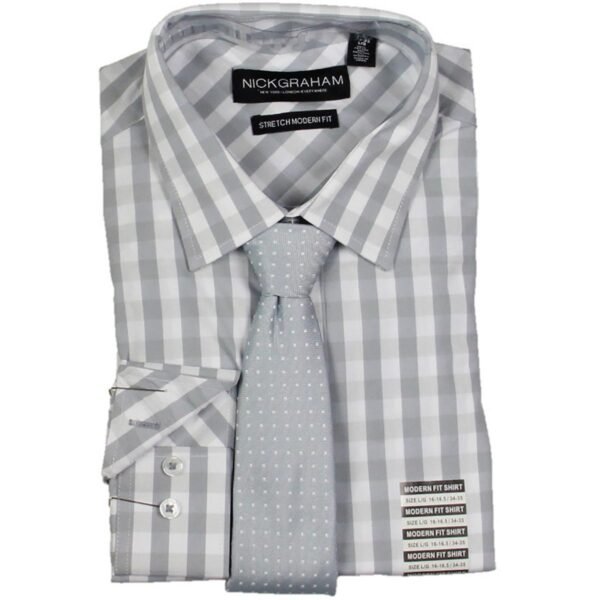 Nick Graham Mens Check Print Modern Fit Dress Shirt - Image 3