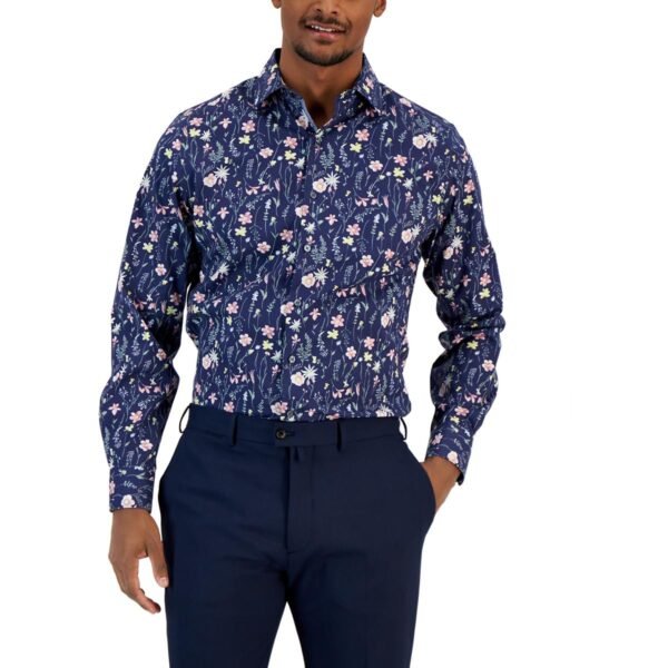 Bar III Mens Floral Print Stretch Button-Down Shirt