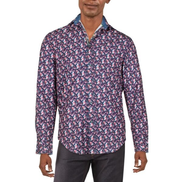 Society of Threads Mens Slim Fit Stretch Button-Down Shirt